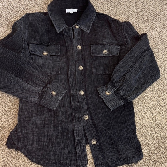 ODDY Tops - ODDY Black Distressed Button Down Shirt Small